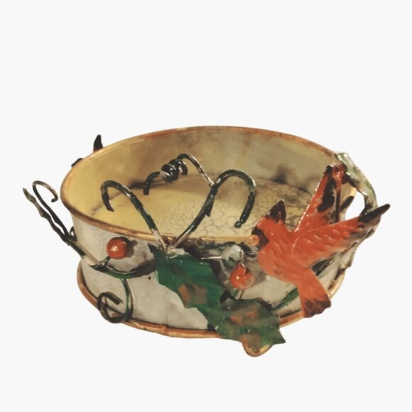 Decorative Metal Candle holder Cardinal Bird Leaf Rustic Cottage Cabin Lodge - Picture 2 of 9